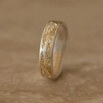 Buddha Stone 999 Sterling Silver Gold-Painted Joyful Flower Pattern Peaceful Heart Sutra Ring Ring BS 7