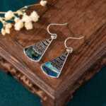 Buddha Stones Copper Tridacna Stone Hollow Pattern Blessing Drop Earrings 3