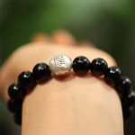 Buddha Stones 925 Sterling Silver Black Onyx Bead Character Engraved Protection Bracelet Bracelet BS 2