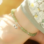 Buddha Stones 925 Sterling Silver Natural Hetian Jade Prosperity Bell Charm Anklet Anklet BS 3