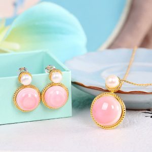 Buddha Stones 925 Sterling Silver Queen Conch Shell Pearl Luck Blessing Earrings Necklace Pendant Jewelry Set Bracelet Necklaces & Pendants BS 2Pcs(Necklace&Earrings)