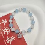 Buddha Stones 925 Sterling Silver Cat's Eye Aquamarine Support Charm Bracelet Bracelet BS 7
