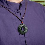 Buddha Stones One's Luck Improves Design Patern Natural Hetian Cyan Jade Success Necklace Pendant Necklaces & Pendants BS 5