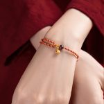Buddha Stones Handcrafted Red Gold Rope Lotus Peace And Joy Charm Braid Bracelet Bracelet BS 10