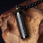 Buddha Stones Natural Black Obsidian Heart Sutra Purification Necklace Pendant Necklaces & Pendants BS 3