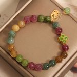 Buddha Stones Tourmaline Jade Colorful Four-leaf Clover Positive Bracelet Bracelet BS 4