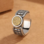 Buddha Stones Tibetan Om Mani Padme Hum Carved Design Copper Coin Purity Rotatable Ring Ring BS 3