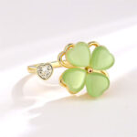 Buddha Stones Cat's Eye Four Leaf Clover Zircon Love Rotatable Ring Ring BS 3