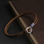 Buddha Stones  925 Sterling Silver Handmade Button Protection Weave String Bracelet Bracelet BS Brown 21cm