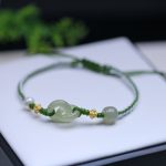 Buddha Stones 925 Sterling Silver Hetian Jade Double Peace Buckle Luck Braided Bracelet Bracelet BS 1