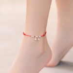 Buddhastoneshop 925 Sterling Silver Red String Braid Bell Charm Anklet