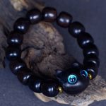 Buddha Stones Ebony Wood Liuli Glass Lovely Cat Peace Balance Bracelet Bracelet BS 16