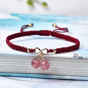 Buddha Stones Natural Strawberry Quartz Amethyst Green Phantom Bead Positive Bracelet Bracelet BS Strawberry Quartz(Love♥Healing)(Bracelet Size 16+5cm)