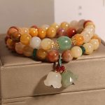 Buddha Stones Tibet Natural Golden Silk Jade Double Layer Bell Orchid Luck Bracelet Bracelet BS 1
