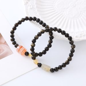 Buddha Stones Natural Gold Sheen Obsidian PiXiu Wealth Protection Bracelet Bracelet BS main