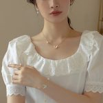 Buddha Stones 14K Gold Plated Copper Pearl Tridacna Stone Butterfly Blessing Ring Bracelet Necklace Pendant Earrings Set Bracelet Necklaces & Pendants BS 9