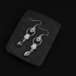 Buddha Stones 925 Sterling Silver Vintage Turquoise Waterdrop Pattern Balance Drop Dangle Earrings Earrings BS 8