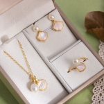 Buddha Stones Ginkgo Tridacna Stone Pearl Bead Copper Blessing Necklace Pendant Ring Earrings Set Bracelet Necklaces & Pendants BS 2