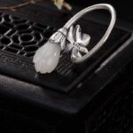 Buddha Stones Jade Lotus Copper Balance Healing Adjustable Ring Ring BS 9