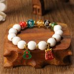 Buddha Stones Tibetan Incense Ash Porcelain Luminous Fluorescent Liuli Glass Bead Gourd Copper Coin Charm Peace Bracelet Bracelet BS Liuli Glass Bead Green Gourd 10mm