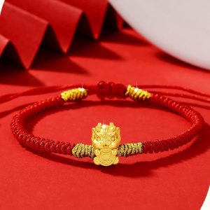 Buddha Stones 999 Sterling Silver Year of the Dragon Copper Coin Fortune Dragon Fu Character Luck Handcrafted Red String Braided Bracelet (Extra 30% Off | USE CODE: FS30) Bracelet BS Gold Copper Coin Fortune Dragon(Wrist Circumference 14-21cm)