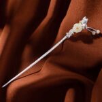 Buddha Stones 925 Sterling Silver Hetian White Jade Flower Blessing Hairpin Decorations BS 12