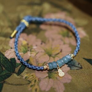 Buddha Stones 925 Sterling Silver Natural Jade Gourd Rutilated Quartz Fu Character Luck Braid Bracelet Bracelet BS Jade(Prosperity♥Abundance)