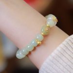 Buddha Stones 925 Sterling Silver Plated Gold Natural Hetian Jade Luck Necklace Pendant Bracelet Set Bracelet Necklaces & Pendants BS Bracelet(Wrist Circumference 14-16cm)