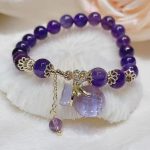 Buddha Stones Natural Amethyst Crystal Money Bag Charm Positive Bracelet Bracelet BS 7