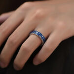 Buddha Stones Blue Auspicious Clouds Design Healing Copper Adjustable Ring Ring BS 2