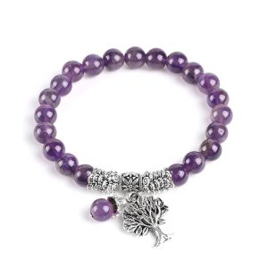Buddha Stones Natural Gemstone Tree of Life Lucky Charm Stretch Bracelet Bracelet BS Amethyst