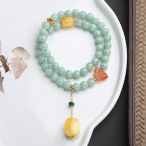 Buddha Stones 925 Sterling Silver Natural Jade Amber Butterfly Luck Abundance Bracelet Bracelet BS Jade (Prosperity ♥ Abundance)