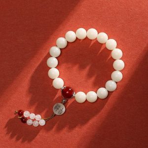 Buddha Stones Bodhi Seed Red Agate Black Obsidian Pink Crystal Rutilated Quartz Peace Wrist Mala Bracelet Bracelet BS Red Agate&Bodhi Seed(Wrist Circumference 14-15cm)