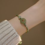 Buddha Stones Lotus Jade Peace Buckle Bead Luck Happiness Charm String Bracelet Bracelet BS Peace Buckle
