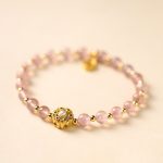 Buddha Stones 14K Gold Plated Natural Strawberry Quartz Labradorite Sun Stone Fu Character Positive Charm Bracelet Bracelet BS Strawberry Quartz(Wrist Circumference 15-16cm)