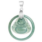 Buddha Stones 925 Sterling Silver Natural Jade Round Laughing Buddha Abundance Chain Necklace Pendant Necklaces & Pendants BS 8