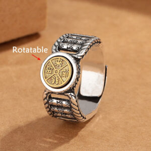 Buddha Stones Tibetan Om Mani Padme Hum Carved Design Copper Coin Purity Rotatable Ring Ring BS Om Mani Padme Hum(Love♥Focus)
