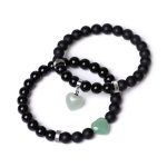 Buddha Stones 2Pcs Black Onyx Crystal Stone Love Heart Protection Support Couple Bracelet Bracelet BS Black Onyx&Green Aventurine