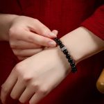 Buddha Stones Chinese Zodiac Natal Buddha 925 Sterling Silver Black Obsidian Moonstone Strength Bracelet Bracelet BS 4