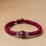 Buddha Stones 925 Sterling Silver Natural Cinnabar Bead Calm Handmade Braided String Bracelet Bracelet BS Dark Red(Men) 19-21cm