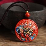 Buddha Stones Zakiram Goddess of Wealth Painted Cinnabar Blessing Necklace Pendant 2