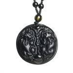 Buddha Stones Black Obsidian Double Pixiu Bead Rope Purification Necklace Pendant Necklaces & Pendants BS 6