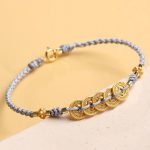 Buddha Stones Copper Coin Fortune Tree Pearl Luck Blue Rope Braided Bracelet Bracelet BS 2