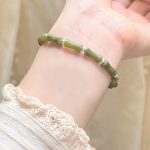 Buddha Stones 925 Sterling Silver Bamboo Jade Lucky Cat Fu Character Luck Abundance Bracelet Bracelet BS 6