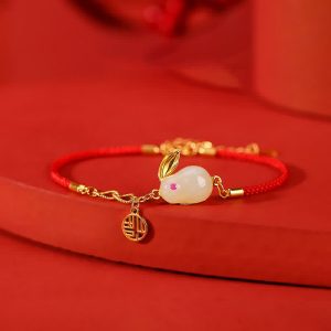Buddha Stones 925 Sterling Silver Year of the Rabbit Hetian White Jade Luck Blessing Red String Bracelet Bracelet BS Hetian White Jade(Protection♥Happiness)(Bracelet Size 17cm+5cm)