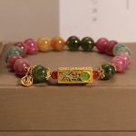 Buddha Stones Colorful Tourmaline Positive Fu Character Charm Bracelet Bracelet BS 4