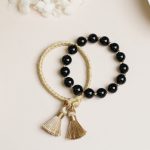 Buddha Stones 2Pcs Black Onyx Bead Support Protection String Bracelet Bracelet BS 20cm