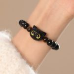 Buddha Stones Cute Ebony Wood Cat Head Pattern Peace Bracelet Bracelet BS 4