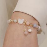 Buddha Stones Natural Strawberry Quartz Morganite Tridacna Stone Cat Love Bracelet Bracelet BS 5