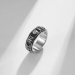 Buddha Stones Letter Words Balance Calm Titanium Steel Rotatable Ring Rings BS 3